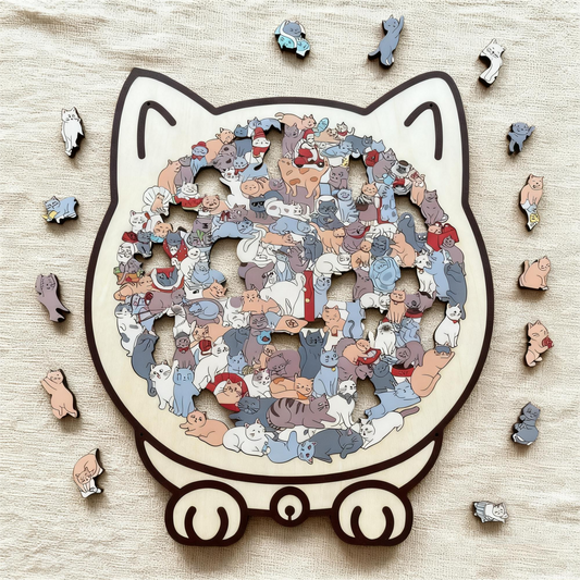 🎁Christmas Sale 49% OFF🎅135-Piece Morandi-Colored Cat Shaped Wooden Jigsaw Puzzle